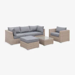 Conjunto de jardim com sofá em resina entrançada, 5 lugares