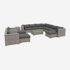 Conjunto de jardim com sofá em resina entrançada, 12 a 14 lugares