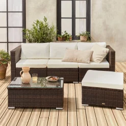 Conjunto de jardim com sofá em resina, 4 lugares