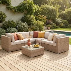 Conjunto de jardim com sofá em resina entrançada, 5 lugares
