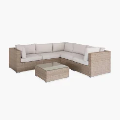 Conjunto de jardim com sofá em resina entrançada, 5 lugares