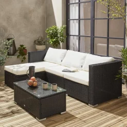 Conjunto de jardim com sofá em resina, 4 lugares