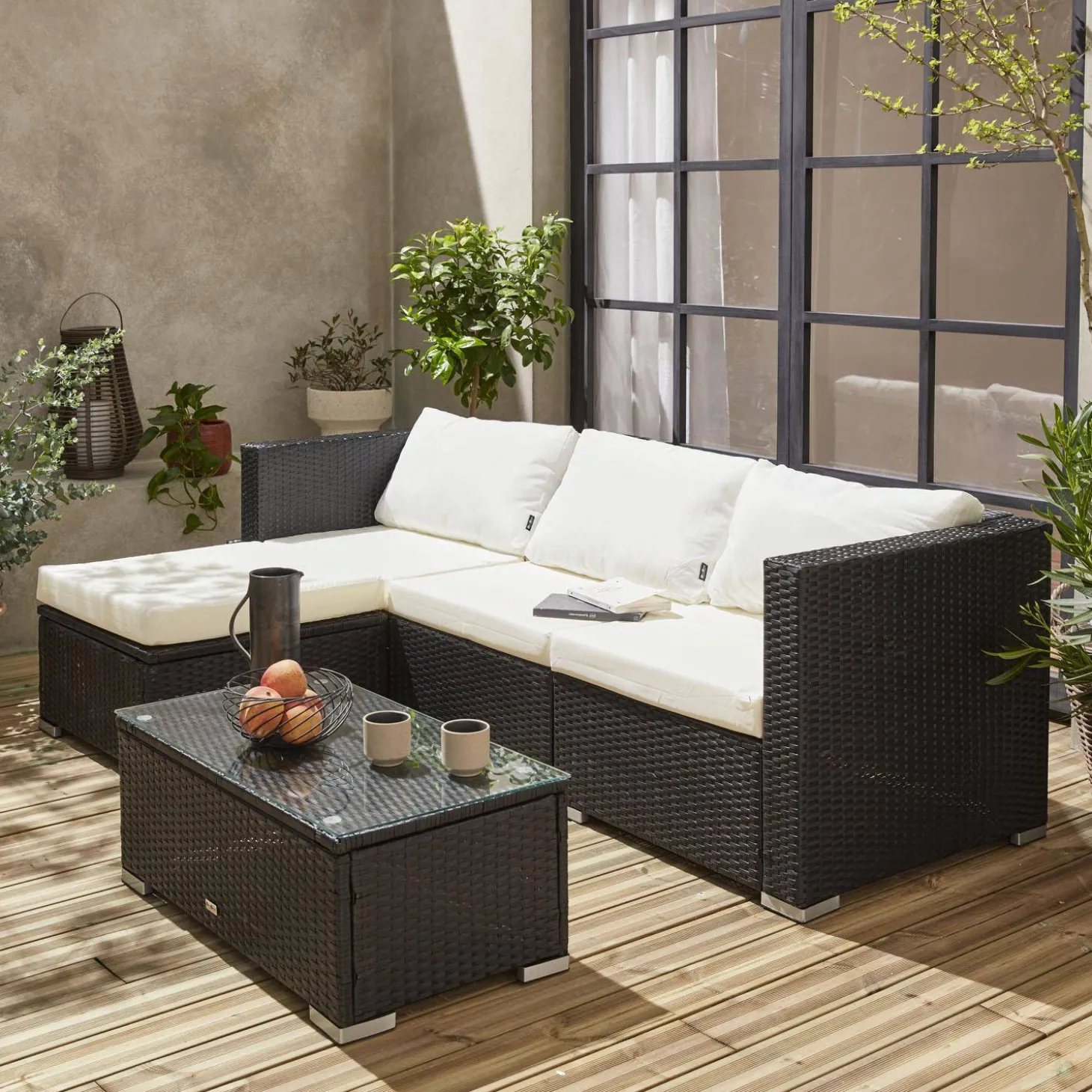 Conjunto de jardim com sofá em resina, 4 lugares