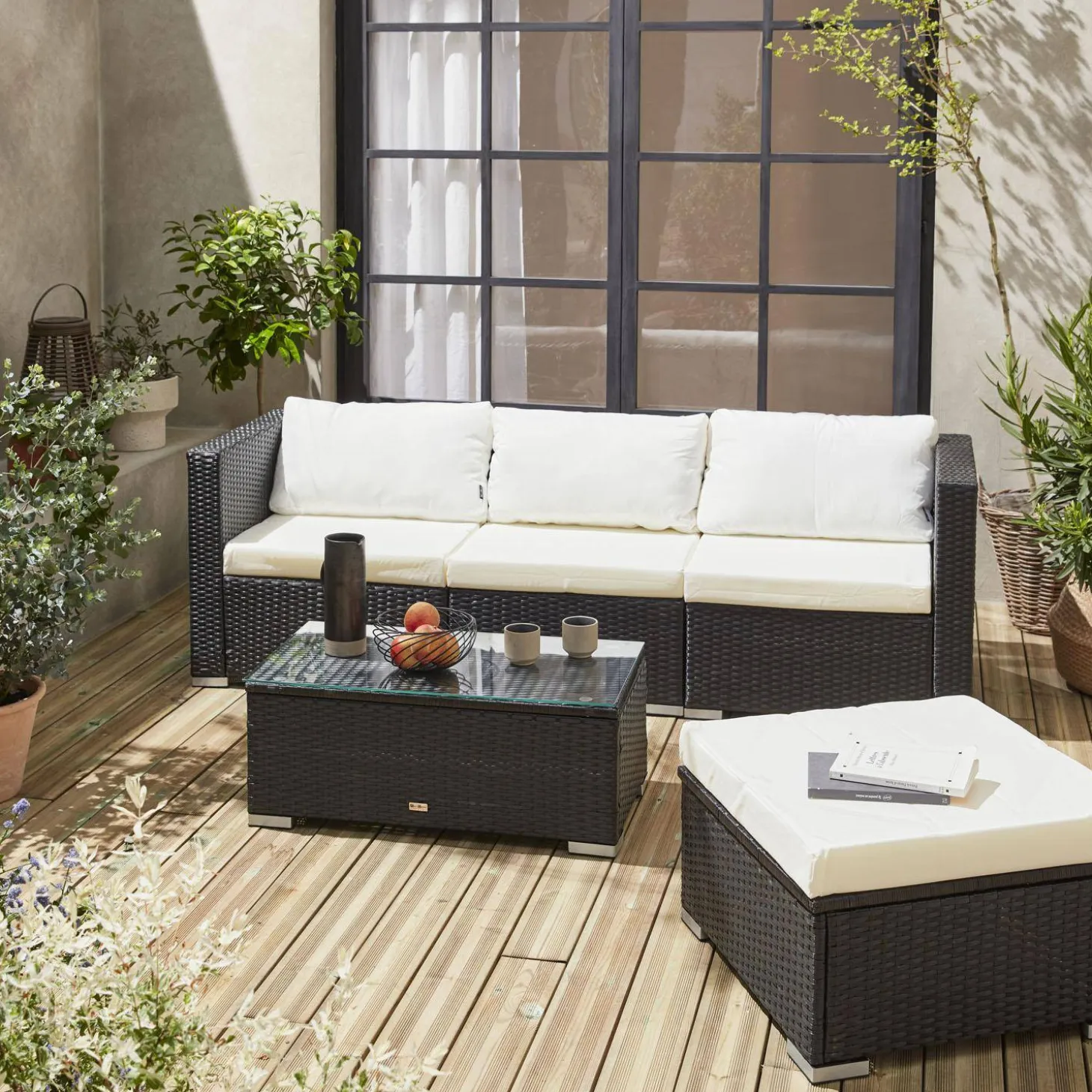 Conjunto de jardim com sofá em resina, 4 lugares