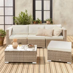 Conjunto de jardim com sofá em resina, 4 lugares
