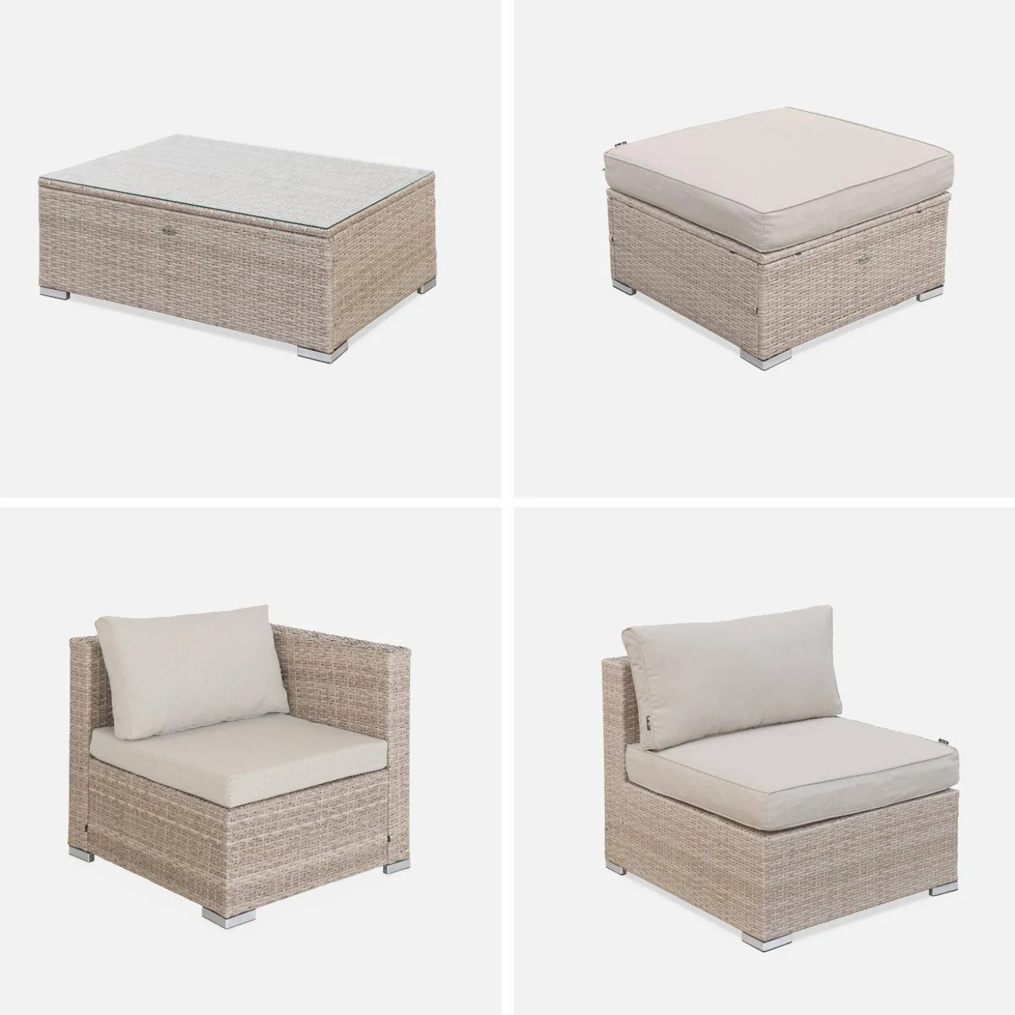 Conjunto de jardim com sofá em resina, 4 lugares