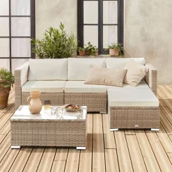 Conjunto de jardim com sofá em resina, 4 lugares