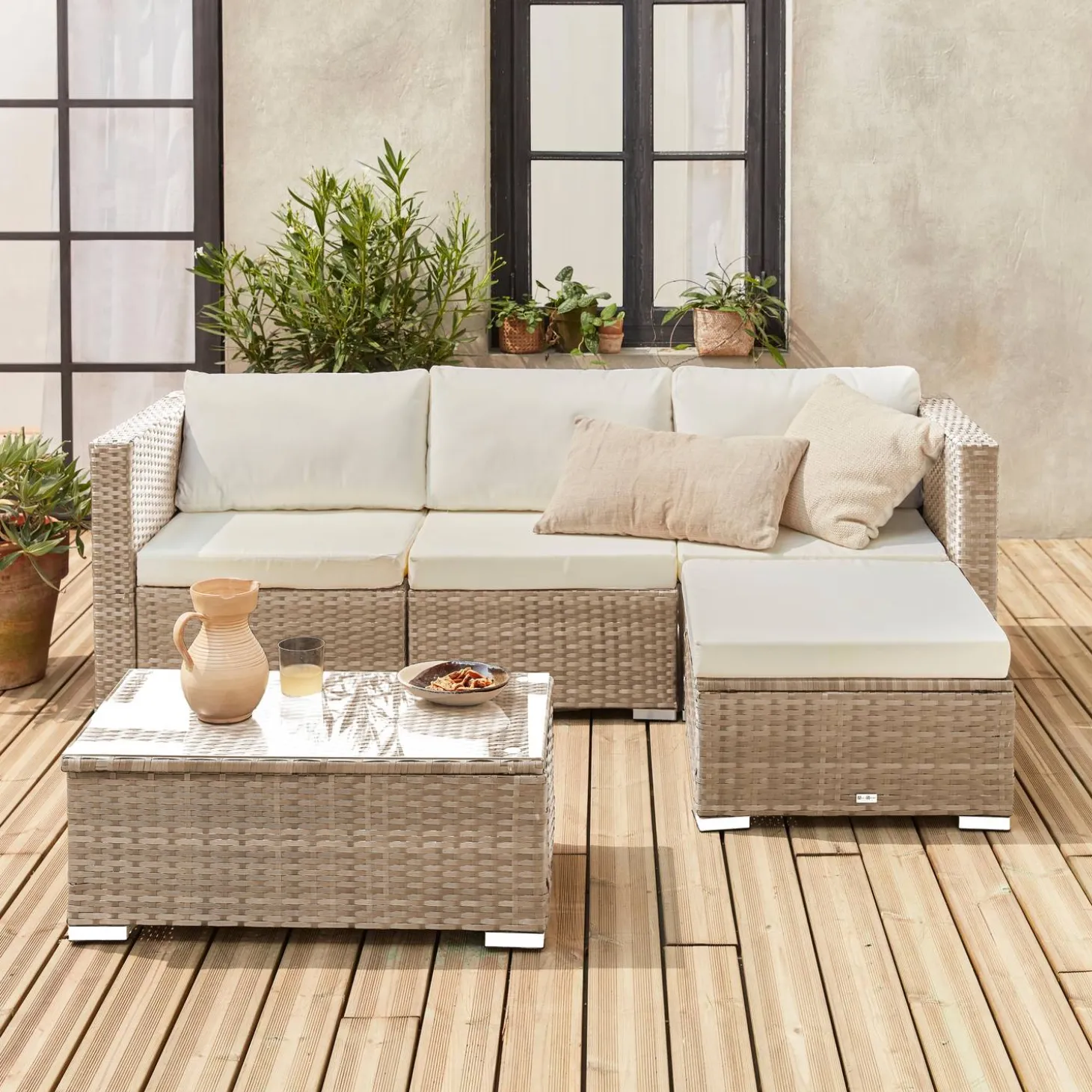 Conjunto de jardim com sofá em resina, 4 lugares