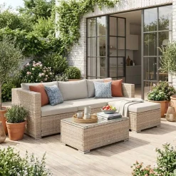 Conjunto de jardim com sofá em resina, 4 lugares