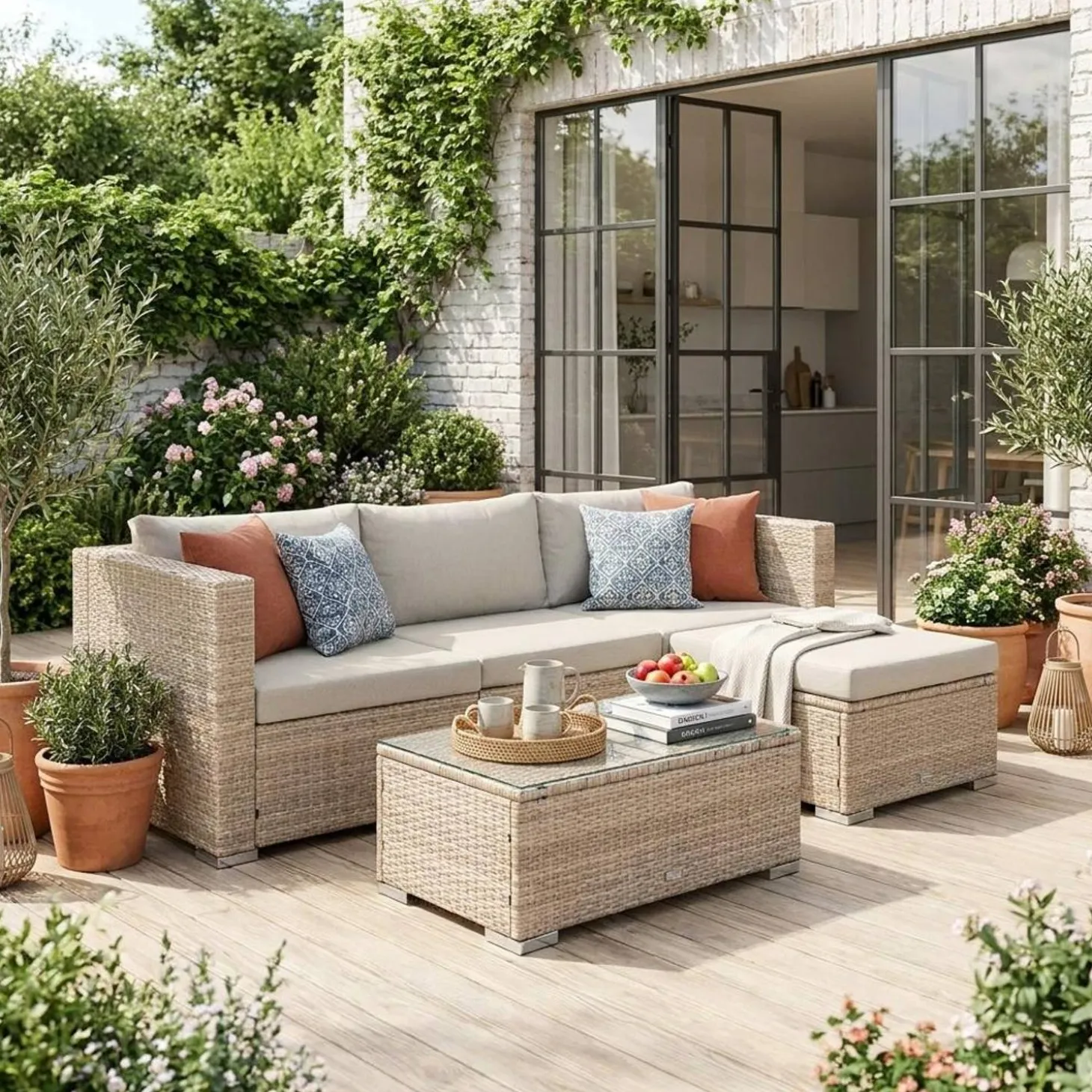 Conjunto de jardim com sofá em resina, 4 lugares