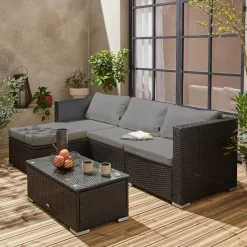 Conjunto de jardim com sofá em resina, 4 lugares