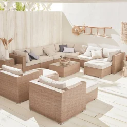 Conjunto de jardim com sofá em resina entrançada, 12 a 14 lugares