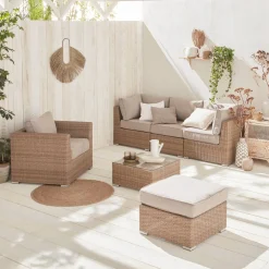 Conjunto de jardim com sofá em resina entrançada, 5 lugares