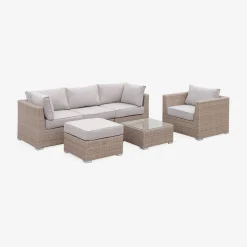 Conjunto de jardim com sofá em resina entrançada, 5 lugares