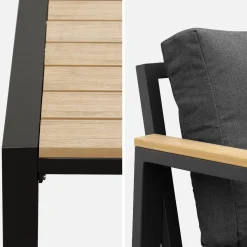 Conjunto de jardim com sofá e poltronas em alumínio e madeira, 4 lugares