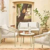 Conjunto de jardim com sofá e 2 poltronas em aço e resina, 4 lugares