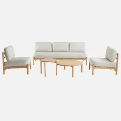 Conjunto de jardim com sofá e poltronas em madeira de acácia, 5 lugares