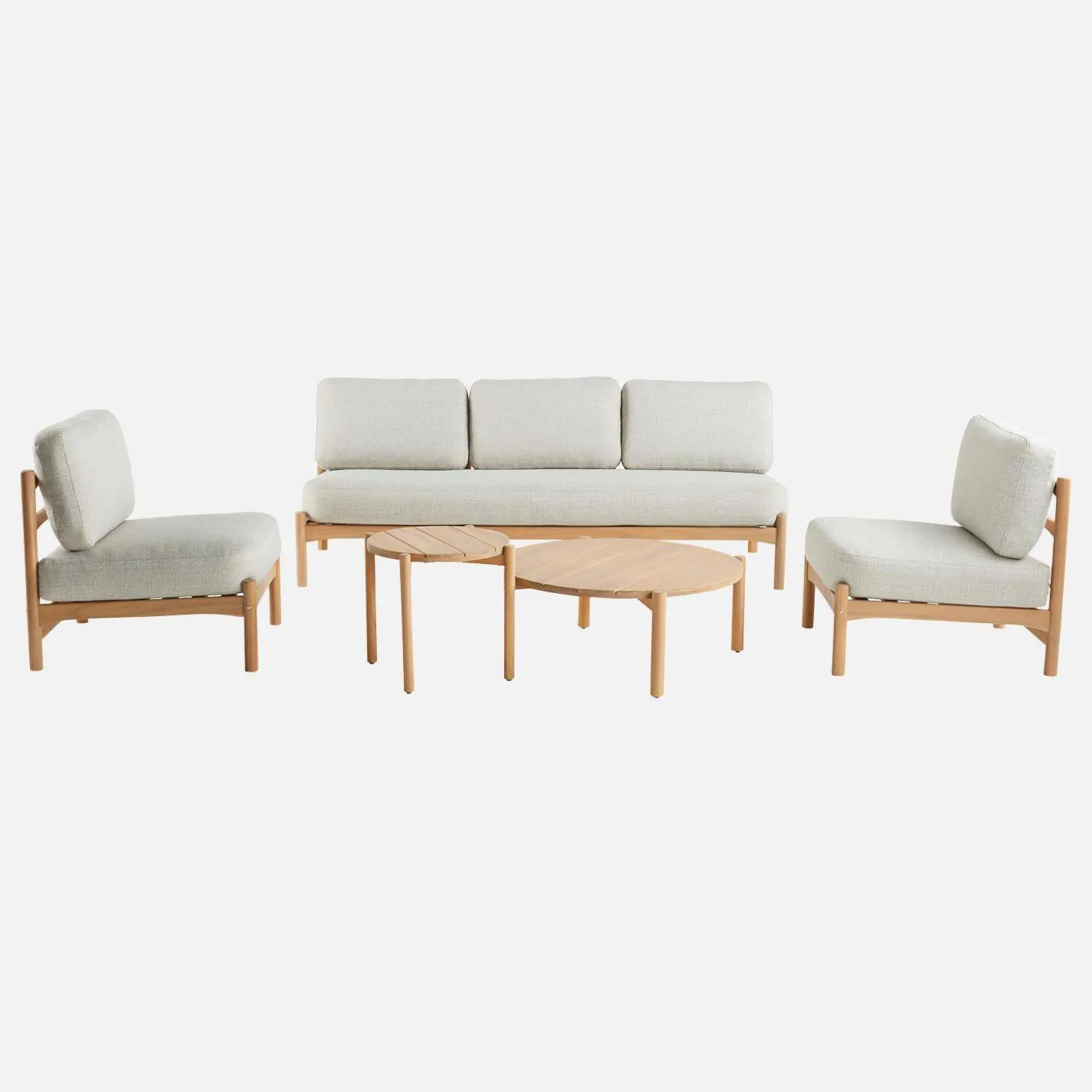 Conjunto de jardim com sofá e poltronas em madeira de acácia, 5 lugares