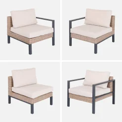 Conjunto de jardim com sofá, mesa e poltrona em alumínio, 5 lugares