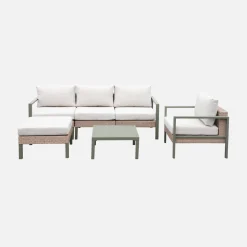 Conjunto de jardim com sofá, mesa e poltrona em alumínio, 5 lugares