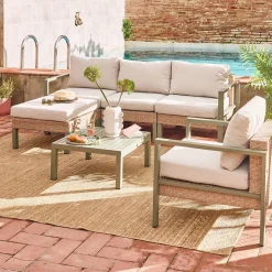 Conjunto de jardim com sofá, mesa e poltrona em alumínio, 5 lugares