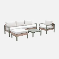 Conjunto de jardim com sofá, mesa e poltrona em alumínio, 5 lugares