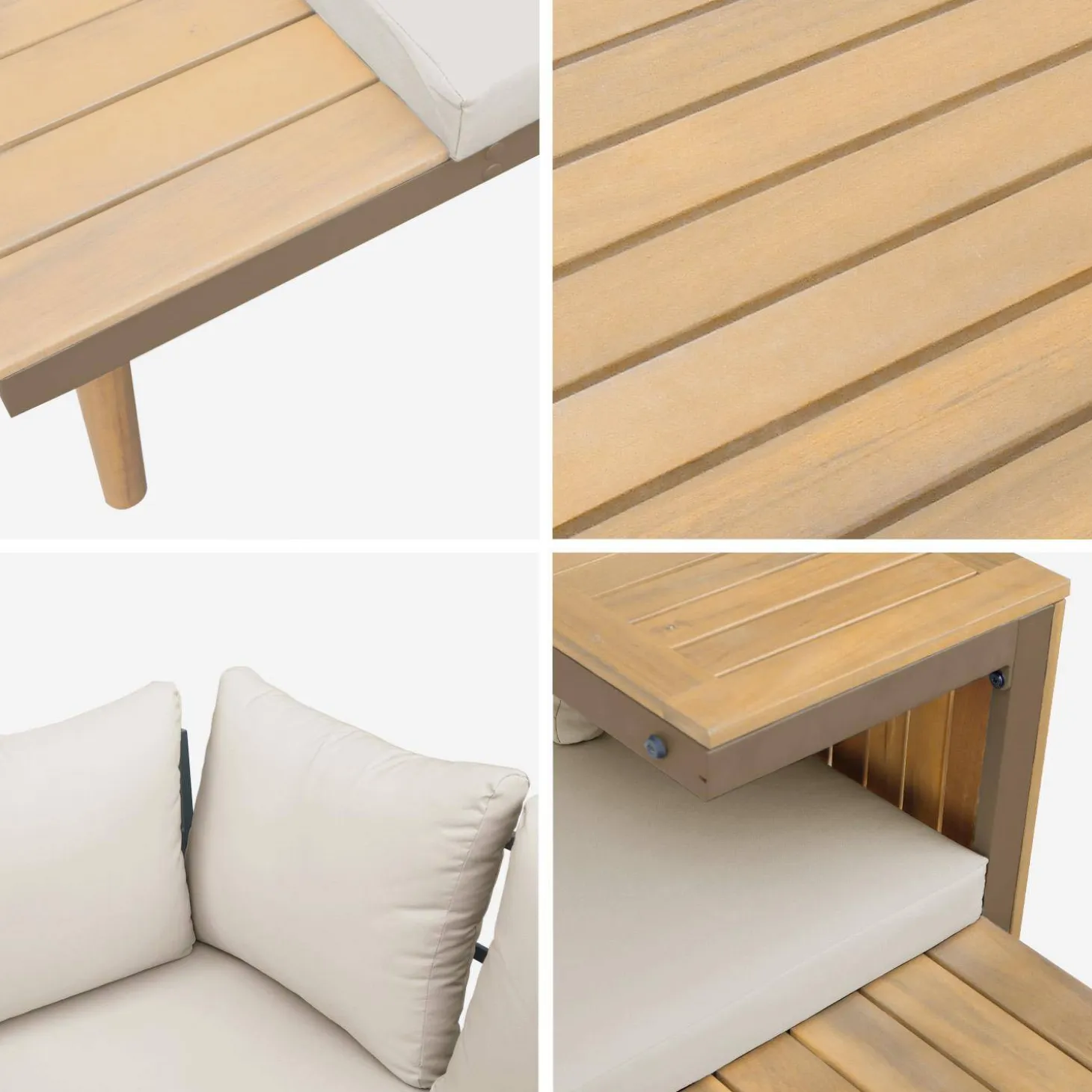 Conjunto de jardim com sofá modular em alumínio e acácia, 4 lugares