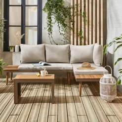 Conjunto de jardim com sofá modular em alumínio e acácia, 4 lugares