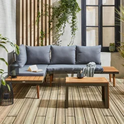 Conjunto de jardim com sofá modular em alumínio e acácia, 4 lugares