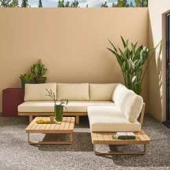 Conjunto de jardim de canto em madeira de acácia e alumínio, 5 lugares