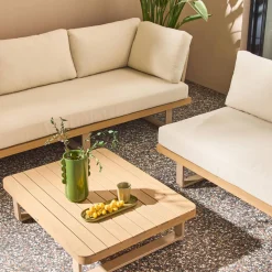 Conjunto de jardim de canto em madeira de acácia e alumínio, 5 lugares