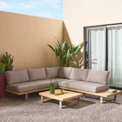 Conjunto de jardim de canto em madeira de acácia e alumínio, 5 lugares