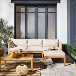 Conjunto de jardim de canto em madeira de acácia e corda, 4 lugares
