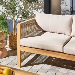 Conjunto de jardim de canto em madeira de acácia e corda, 4 lugares