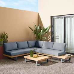 Conjunto de jardim de canto em madeira de acácia e alumínio, 5 lugares