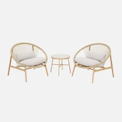 Conjunto de jardim de poltronas de jardim com mesa de aço e rattan