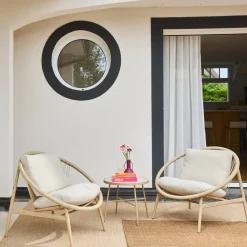Conjunto de jardim de poltronas de jardim com mesa de aço e rattan