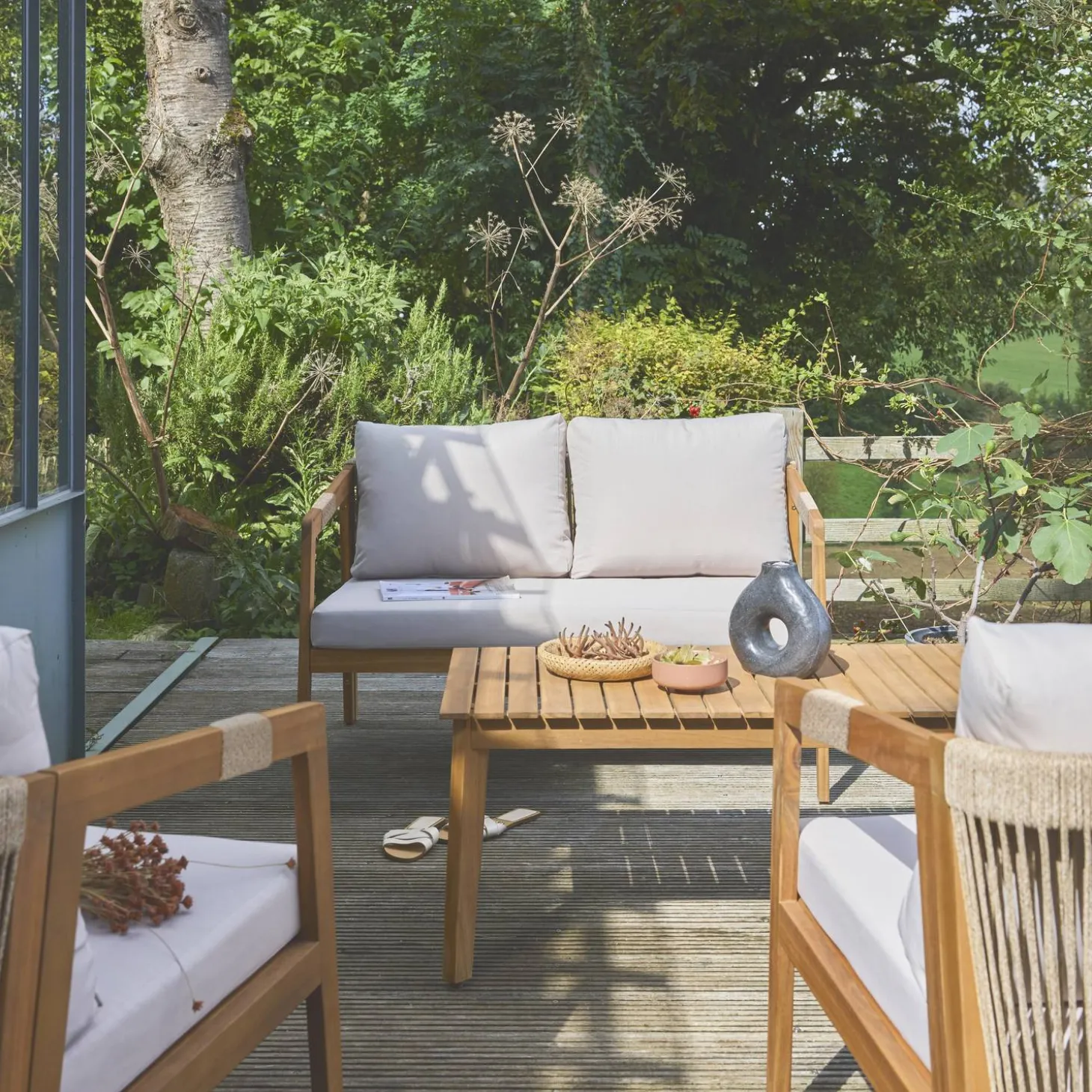 Conjunto de jardim em acácia com cordas para 4 pessoas
