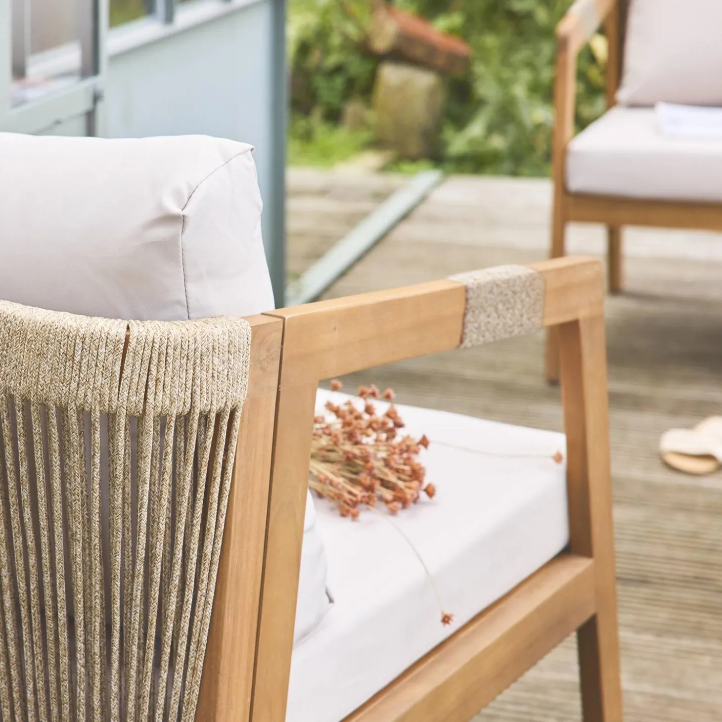 Conjunto de jardim em acácia com cordas para 4 pessoas