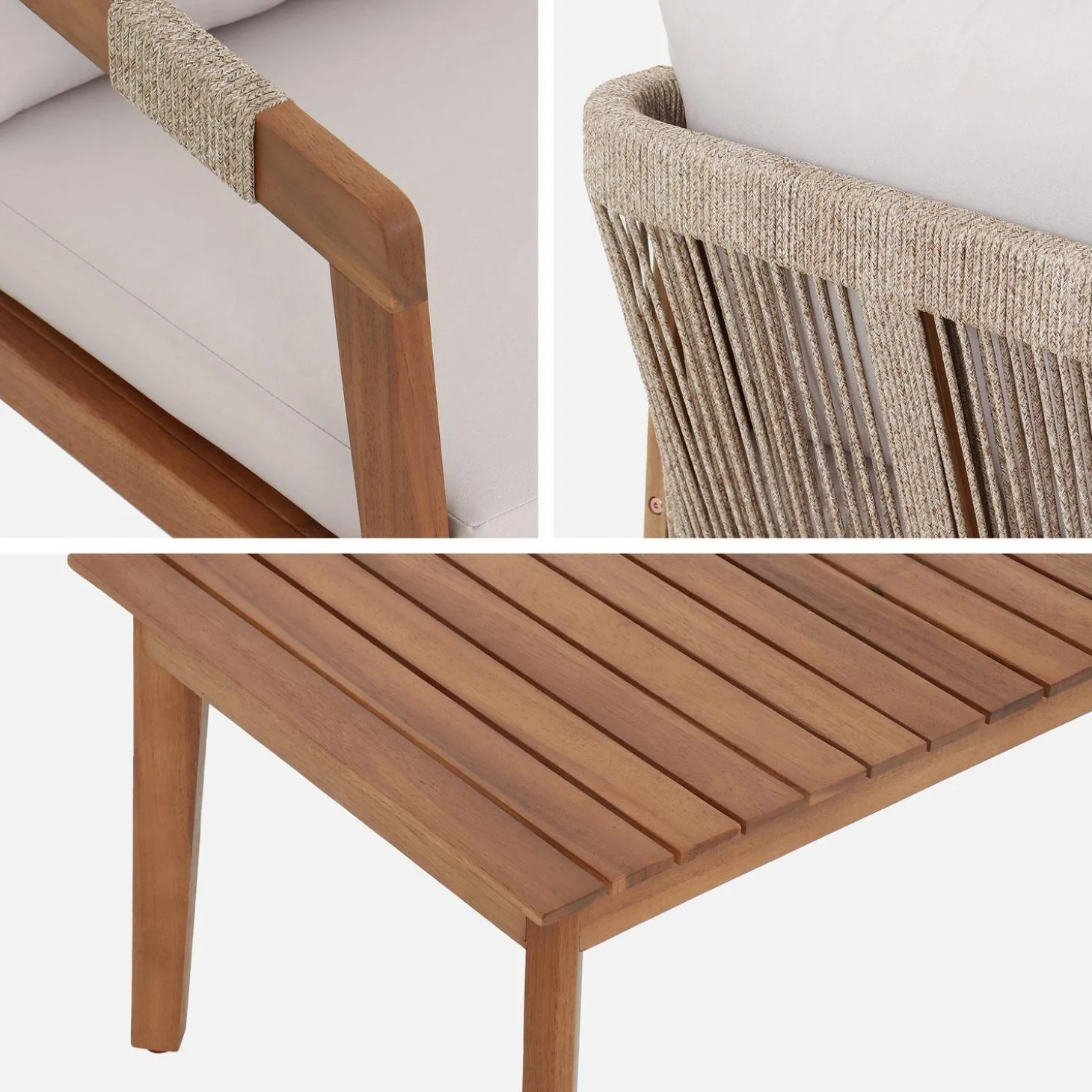 Conjunto de jardim em acácia com cordas para 4 pessoas