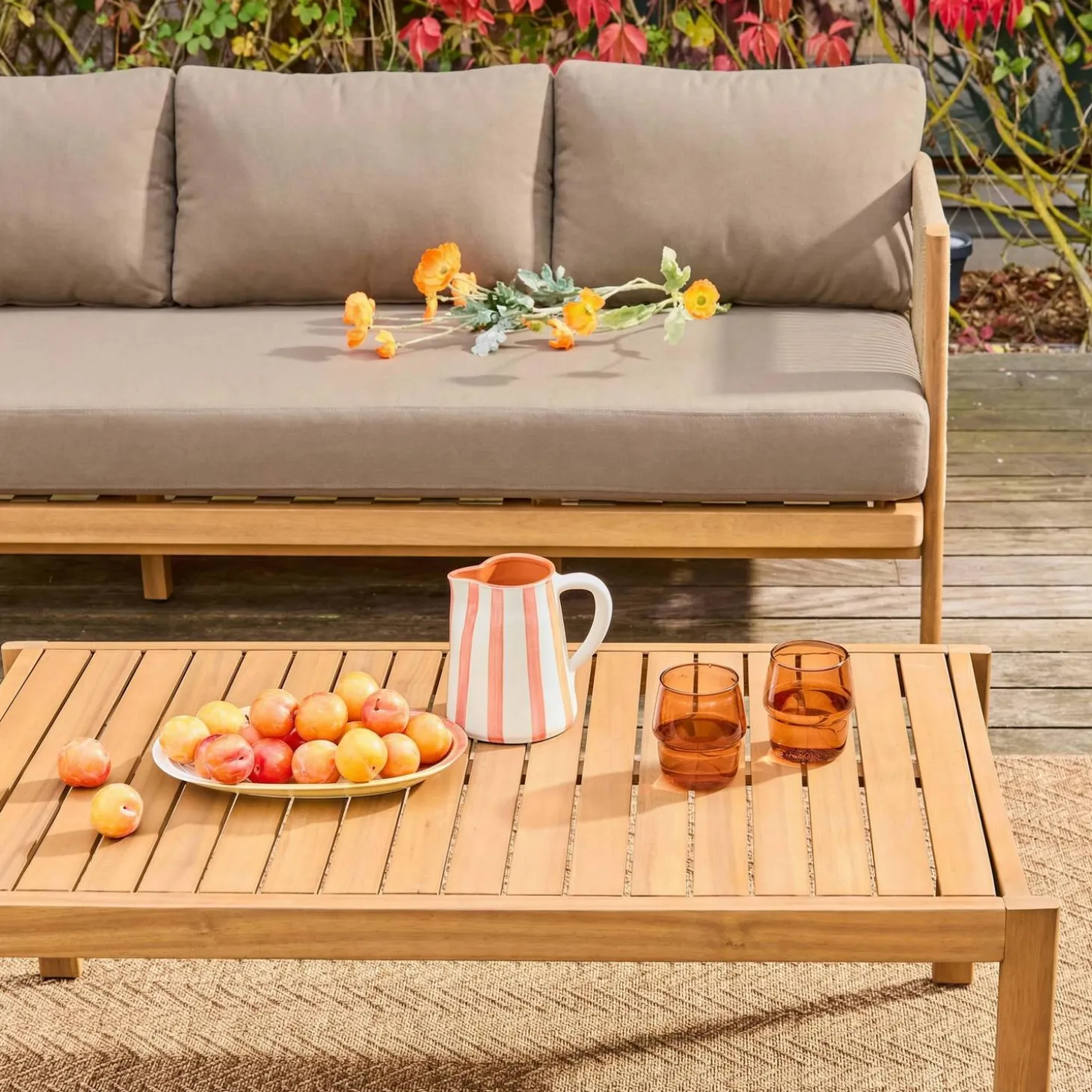 Conjunto de jardim em acácia e cordas, 5 lugares