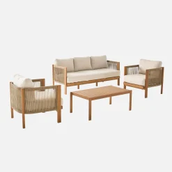 Conjunto de jardim em acácia e cordas, 5 lugares