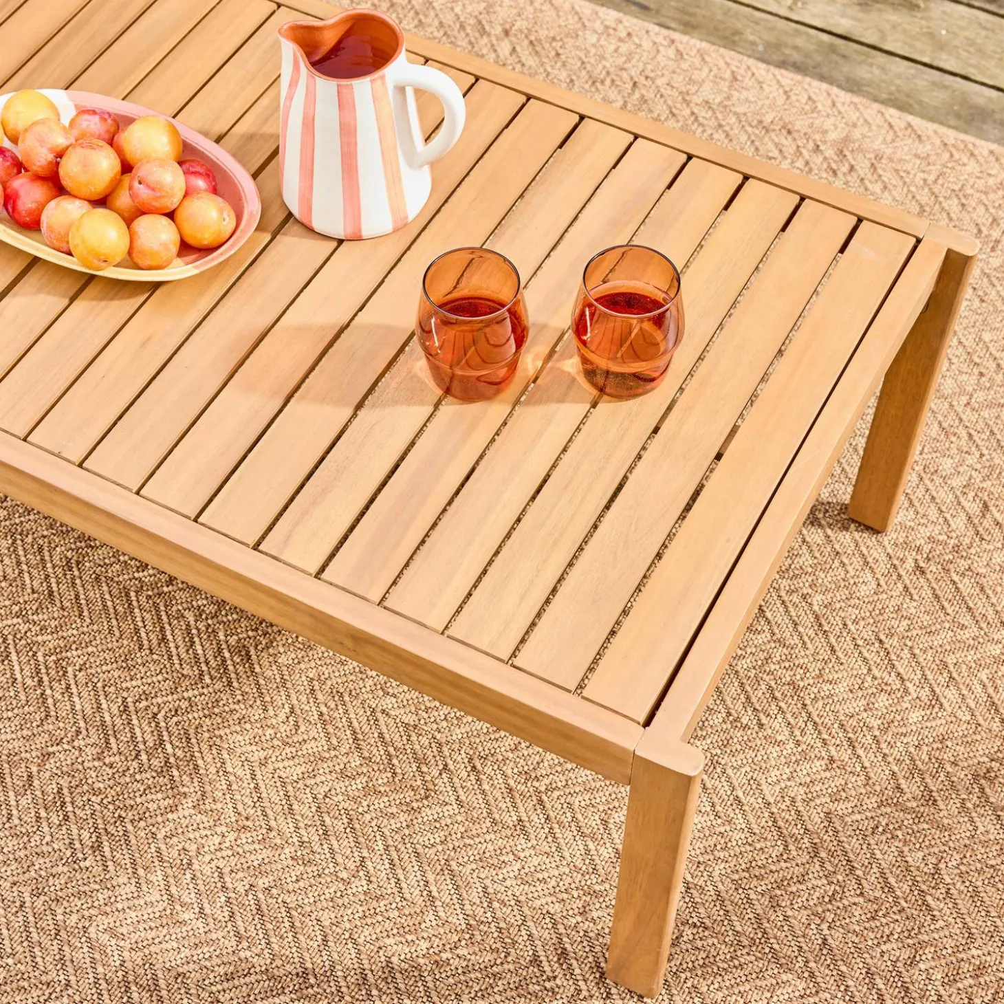 Conjunto de jardim em acácia e cordas, 5 lugares