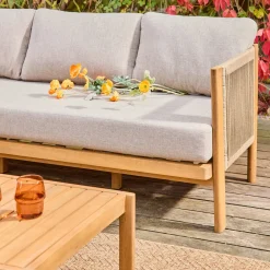 Conjunto de jardim em acácia e cordas, 5 lugares