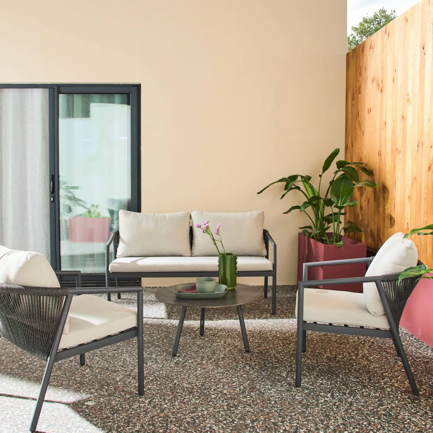 Conjunto de jardim em alumínio e cordas, 4 lugares