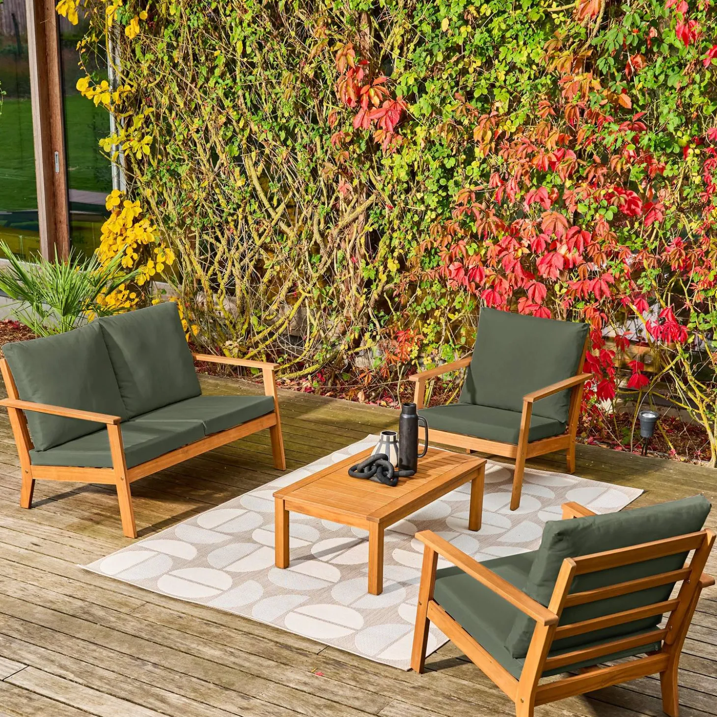Conjunto de jardim em madeira de acácia, 4 lugares