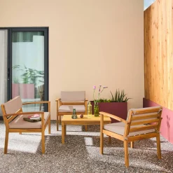 Conjunto de jardim em madeira de acácia, 4 lugares