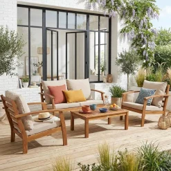 Conjunto de jardim em madeira de acácia, 4 lugares