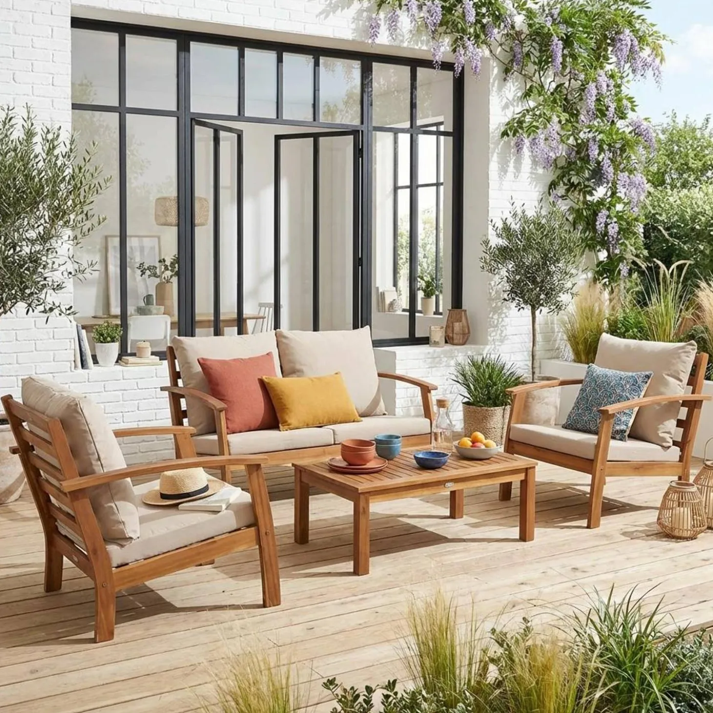 Conjunto de jardim em madeira de acácia, 4 lugares