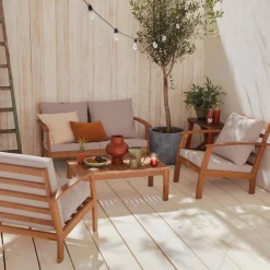Conjunto de jardim em madeira de acácia, 4 lugares